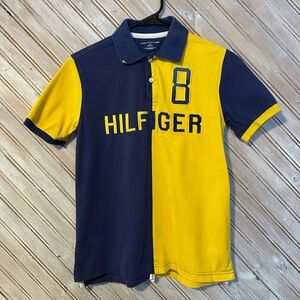 Vintage Jersey Style Tommy Hilfiger Blue & Yellow #8 Logo Youth Polo Shirt